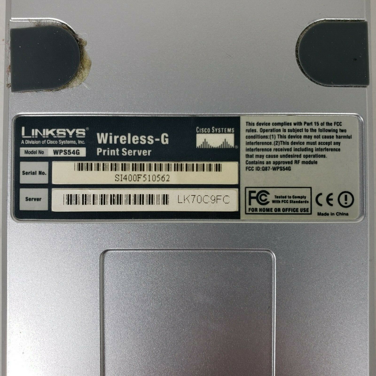 Linksys Cisco Systems Wireless-G Print Server WPS54G w/ Power Supply - F2A