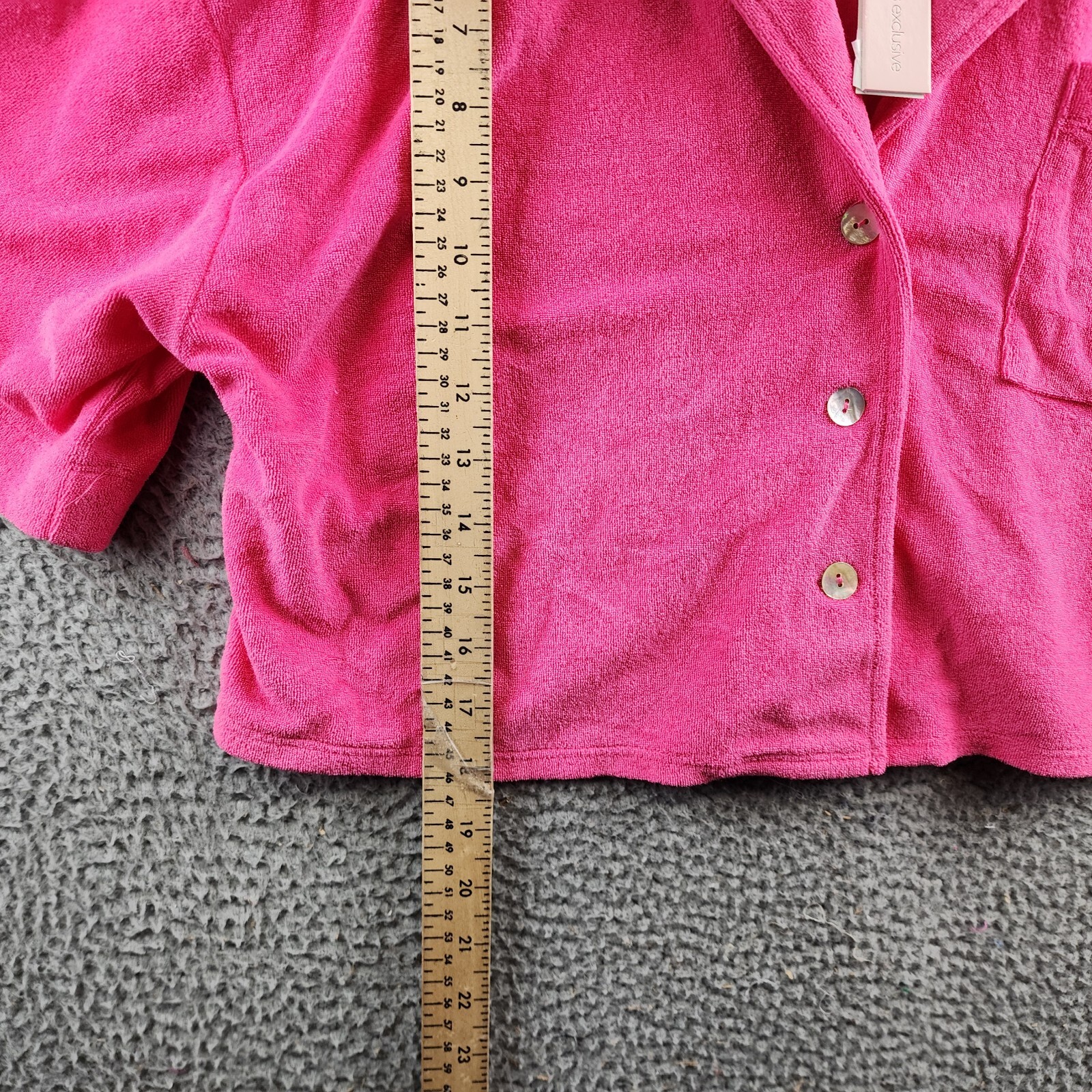 AQUA Cropped Terrycloth Shirt Women's M Pink Patch Pocket Collared Short Sleeve - Picture 9 of 12