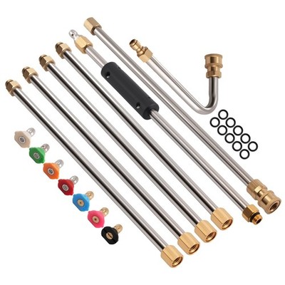 15inch Pressure Washer Extension Rod Extension Wand Stainless Steel w/ 7 Nozzles