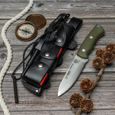 Cudeman Messer Bushcrafter BS9 N690Co G10 Grün Feuerstarter Lederscheide
