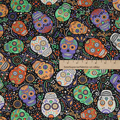 Mardi Gras Masks Sugar Skull Day of the Dead  Fabric  1/2 Yard  #C8664