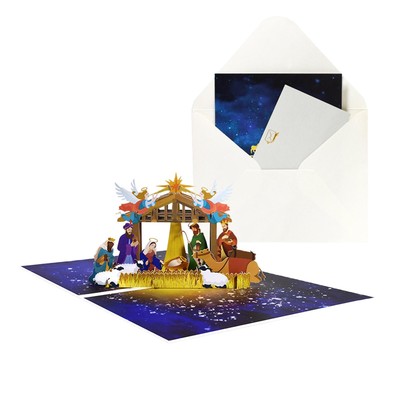 Nativity 3D Religious Pop Up Birthday Card With Envelope - Nativity Scene Cards