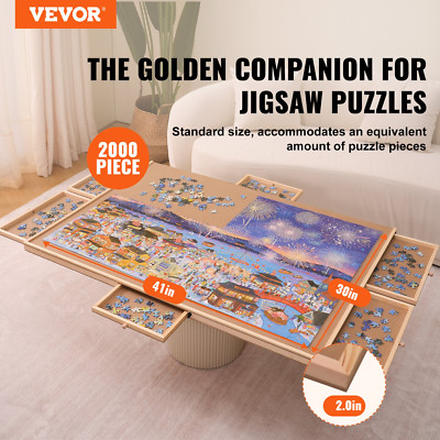 2000 Piece Puzzle Board with 6 Drawers and Cover, 40.2''x29.4'' Rotating Wooden Ji