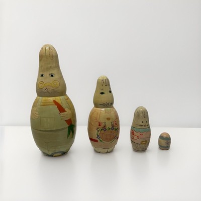 Midwest Cannon Falls Wooden Nesting Easter Bunny Rabbits Complete 4 Pcs