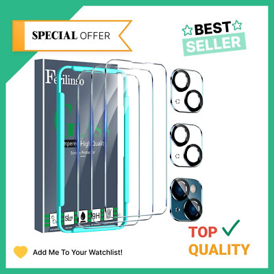 Iphone 14/13 Screen Protector 3 Pcs 9H Tempered Glass + 2 Pcs HD Camera Cover 