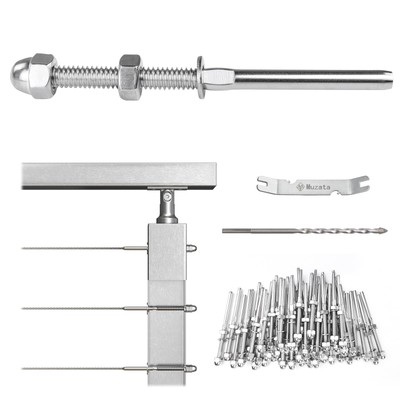 Muzata 60Pack Cable Railing Kit Hand Swage Threaded Stud Tensioner for 1/8'' C...