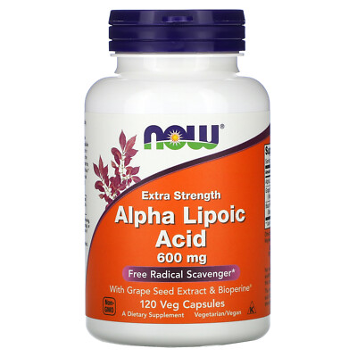 Now Foods Alpha Lipoic Acid Extra Strength 600 мг 120 растительных капсул Качество GMP
