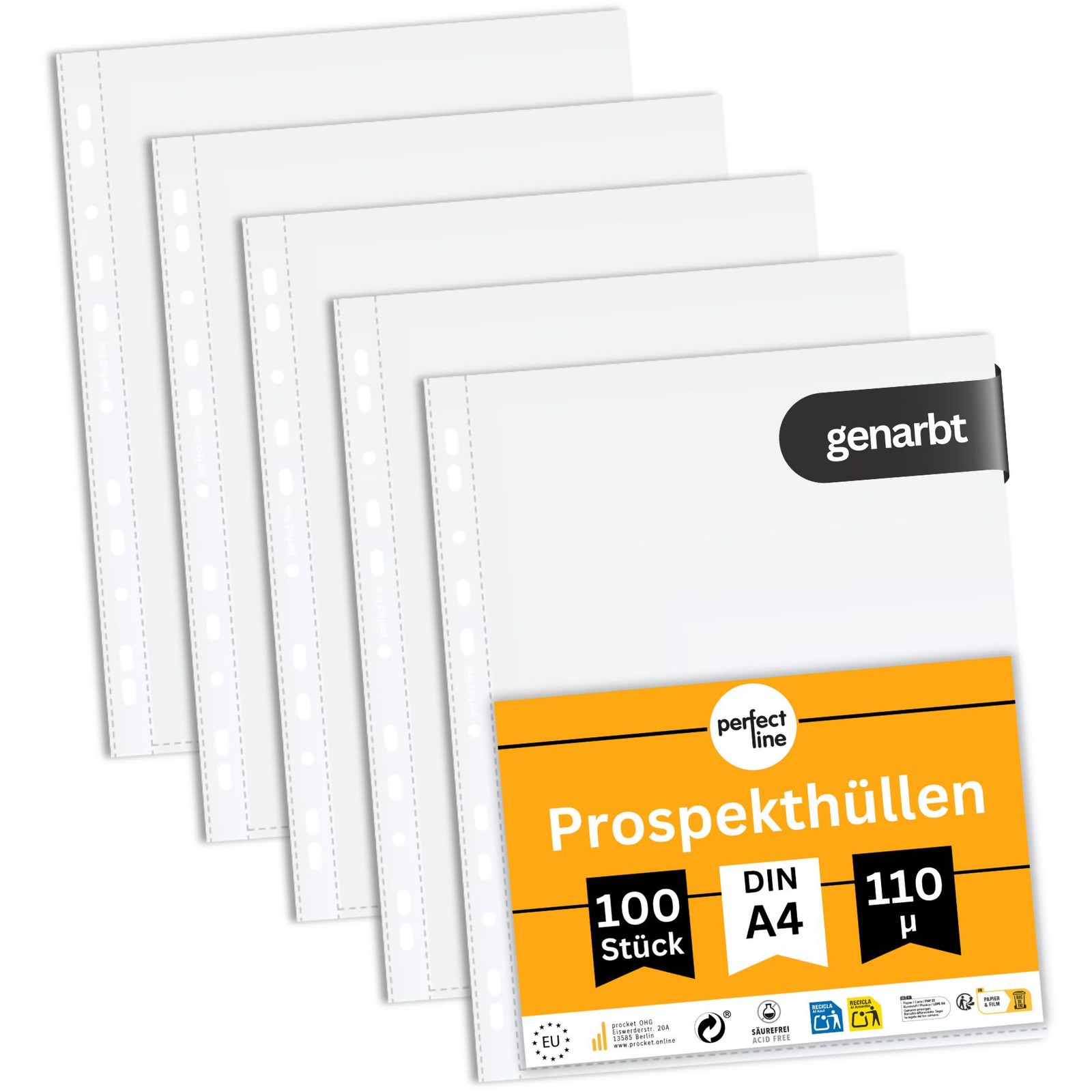 perfect line 100 Prospekthüllen A4 110µ genarbt extra stark Sammelhüllen NEU OVP