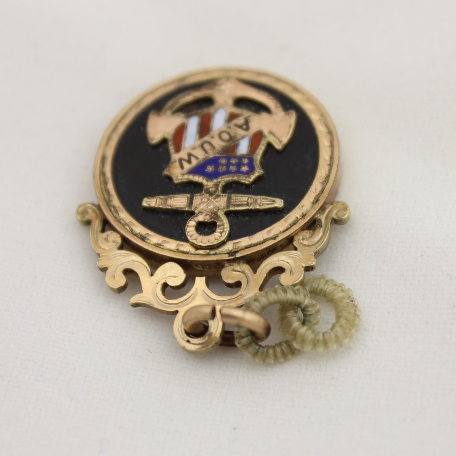 Vintage AOUW Ancient Order Of United Workers Union Fob Pendant Charm Gold Tone