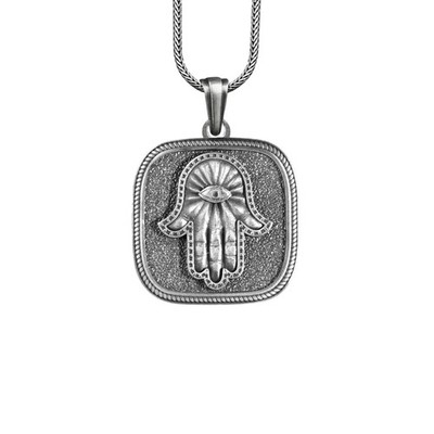 Collar de plata Hand of Hamsa Evil Eye para hombre, regalo de talismán...