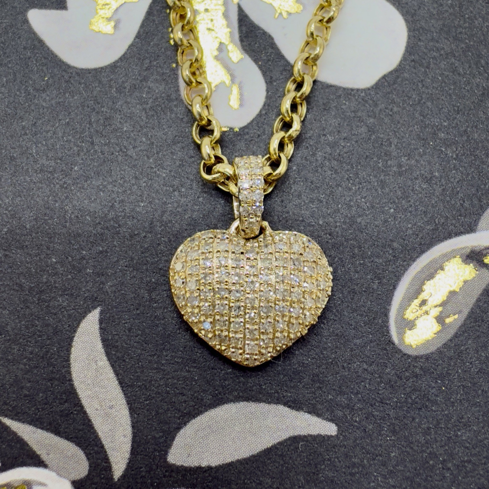 10k Yellow Gold Genuine Diamond Heart Pave Pendant, New - Picture 9 of 11