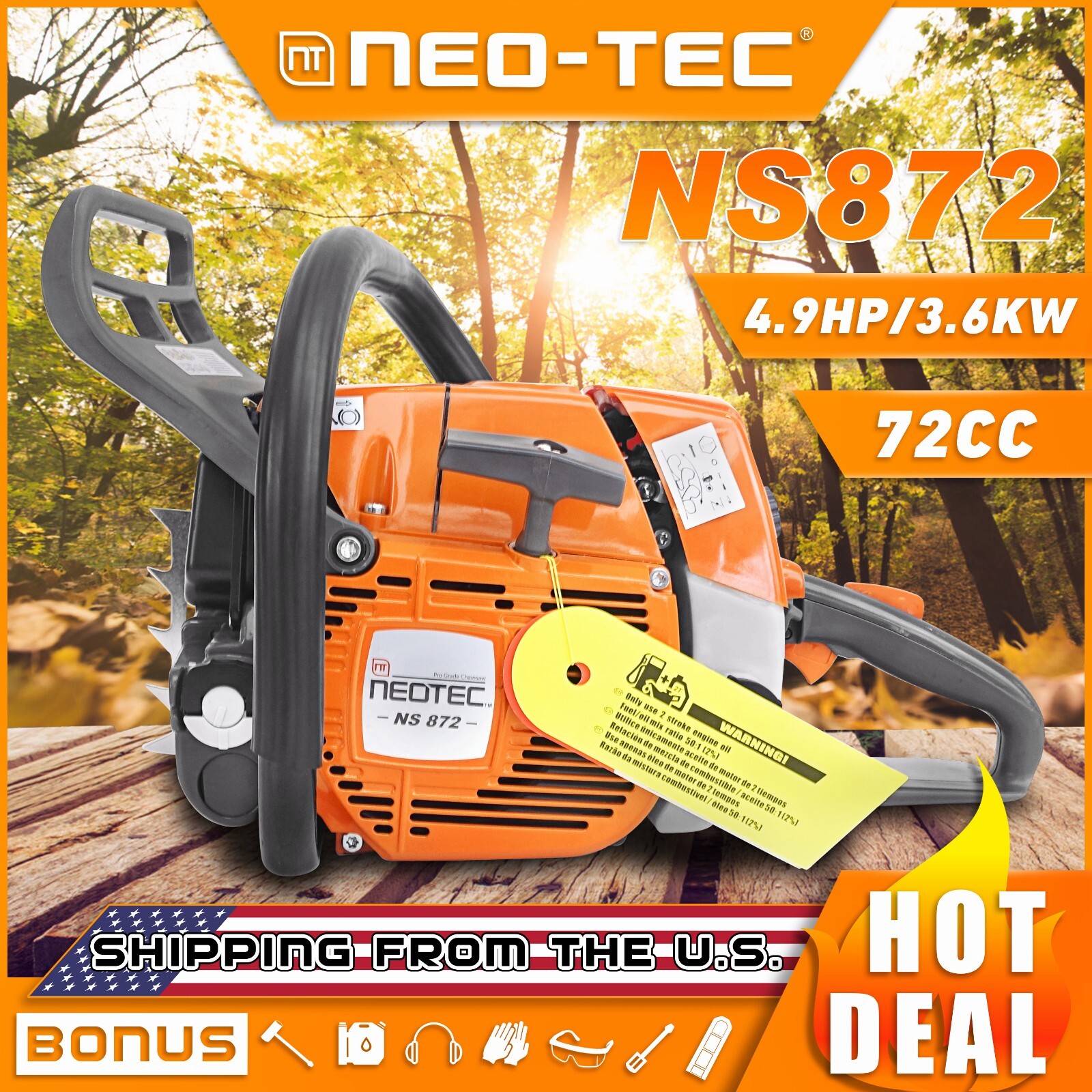 72cc Chainsaw Gas Power with 20'' 25'' 28'' Bar and Chain Compatible with MS 381