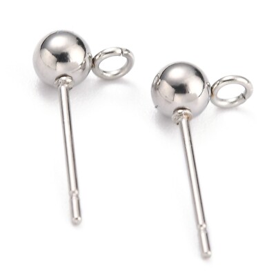 20Pcs 304 Stainless Steel Ball Post Stud Earring Findings Craft with Loop 15mm