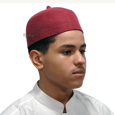 Prayer Cap Maroon 100% Wool Felt Moroccan-style Fez Muslim Hat Tip Islamic Kufi