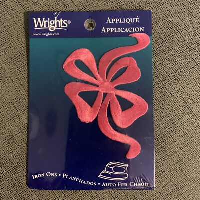 Wrights Pink Ribbon Bow Iron On Embroidered Patch Applique