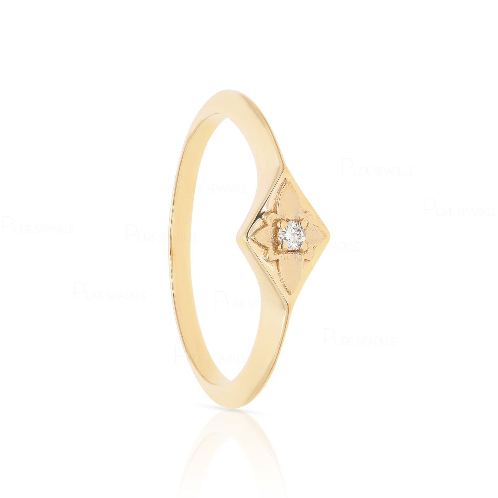 14K Gold 0.02 Ct. Lab-Created Diamond Rhombus shape Ring  Size-3 to 8 US