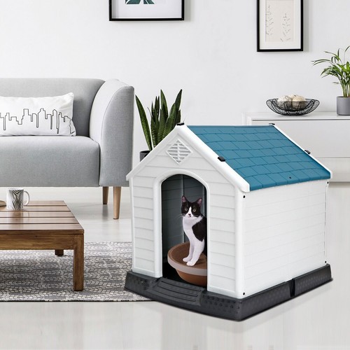 Large Plastic Dog House Indoor Outdoor Dog Kennel Puppy Shelter w/Air Vents 