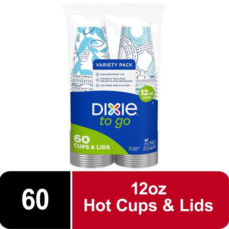 to Go Disposable Paper Cups, 12 Oz, Multi-Color, 60 Count