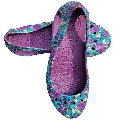 Crocs Shoes Kadee Womens Sz 6 Purple Floral Print Flats Colorful Fairy Comfort