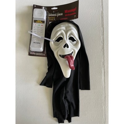 SCARY MOVIE WASSUP! MASK & PHONE GHOST FACE TONGUE COSTUME SET FW96952