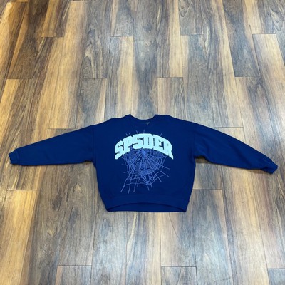 Pre-owned Sp5der Varsity Web Crewneck - Navy In Please See Photos For Exact Color