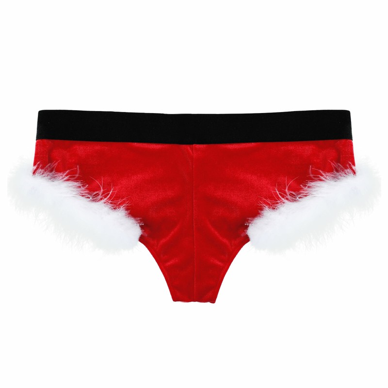 Mens Soft Sexy Christmas Thong Briefs Velvet Lingerie Underwear Trunk