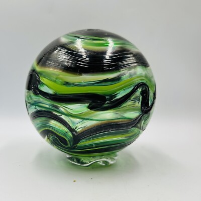 Oregon Blown Glass Float Greens And Black 6  Tall  Orb Globe Ball Lincoln City