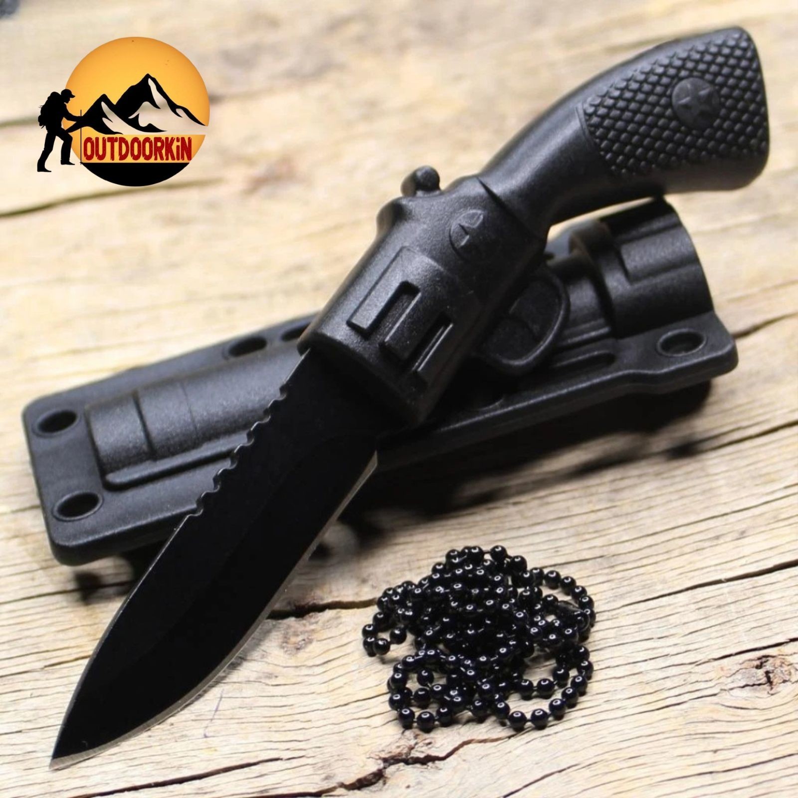 Durable Utility Camping Pistol Style Compact Utility Tool + Sheath Black