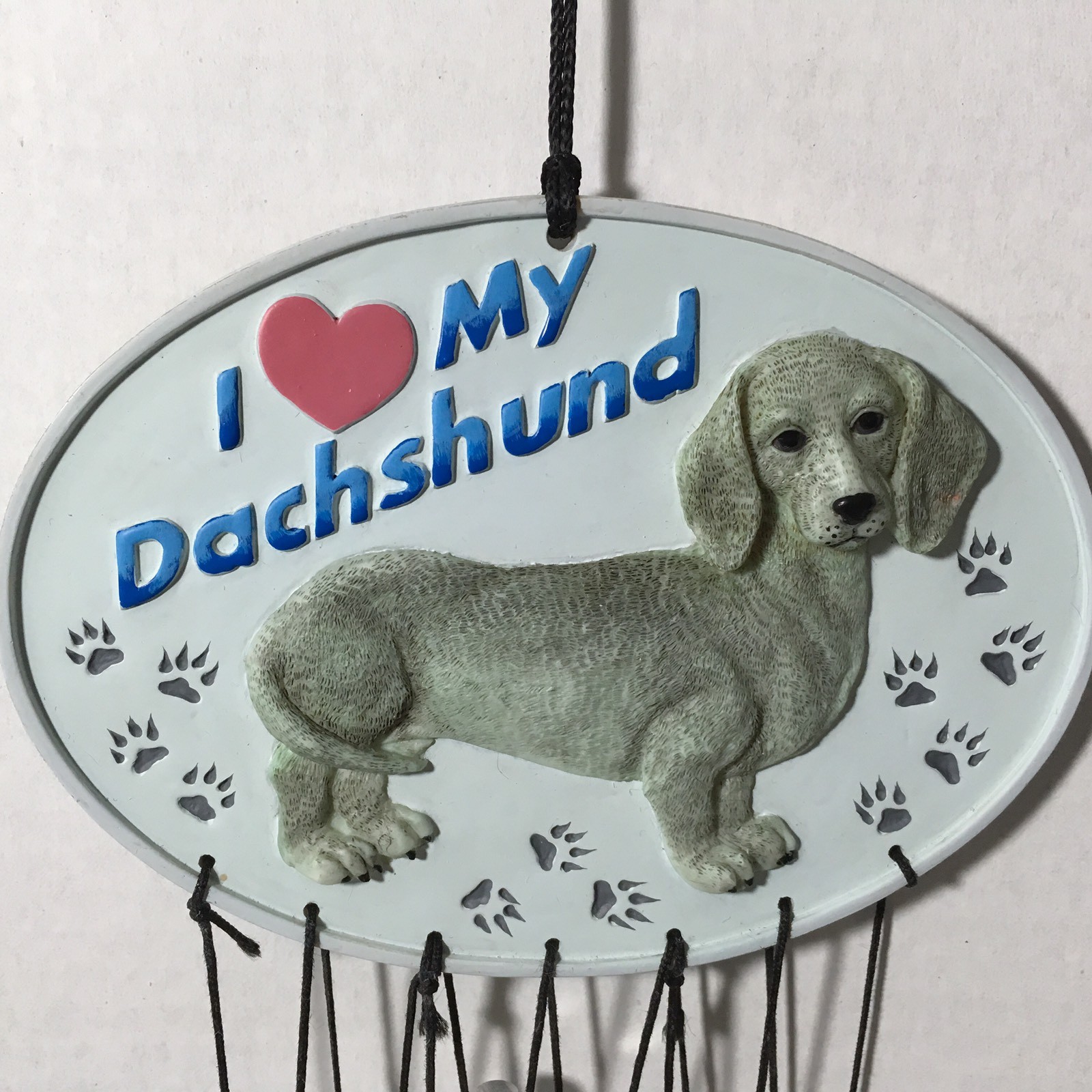 Spoontiques Windchime I Love My Dachshund Dog Ceramic Steel Brown Aqua Red Blue
