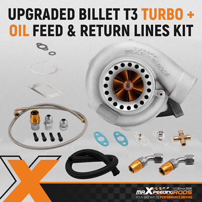 Upgraded Billet GT35 GT3582 Universal 600HP Turbo Charger T3 + Oil Lines Kit