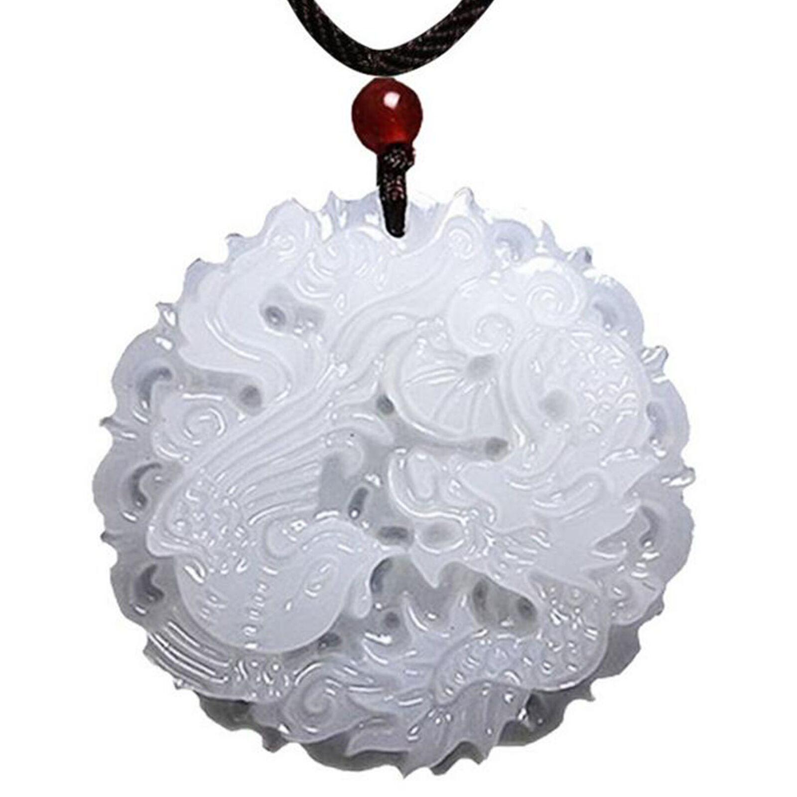 Natural Burmese Grade A White Jadeite Jade Dragon Pendant Ne