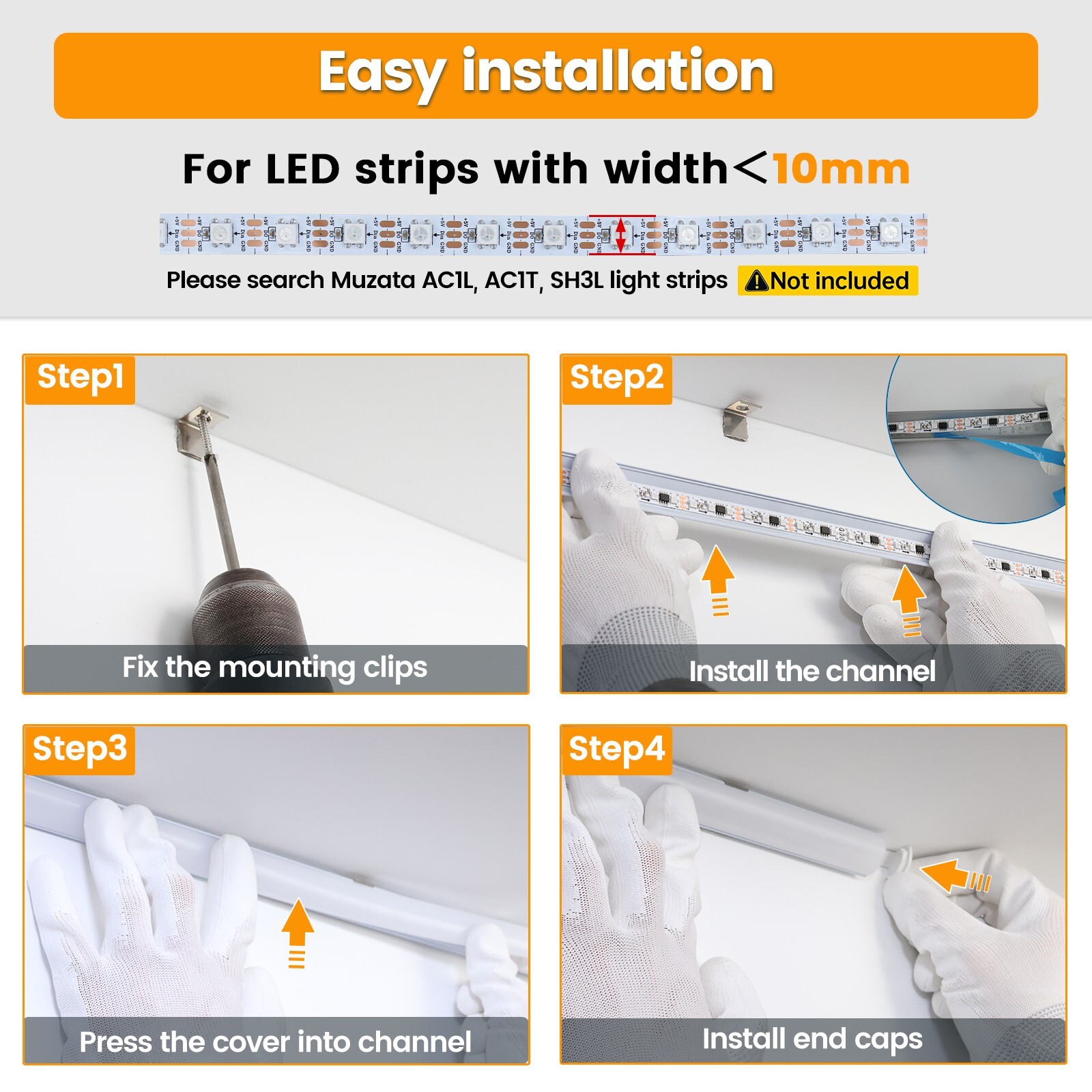 Muzata 10Pack 6.6FT/2M V-Shape LED Channel System with Milky White Cover V1SW