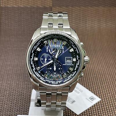 Pre-owned Citizen Eco-drive At9031-52l Radio Controlled Analog Blue Dial Date Men Watch