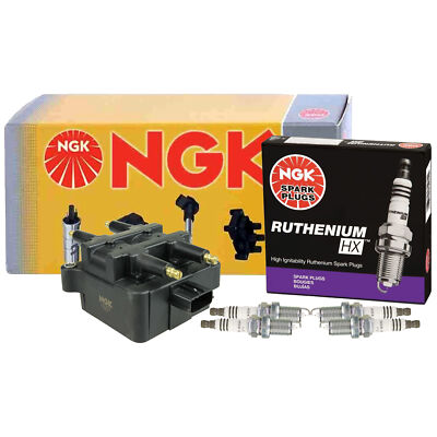 NGK DIS Ignition Coil & 4 Ruthenium HX Spark Plugs Kit For Subaru 2.5 H4 SOHC