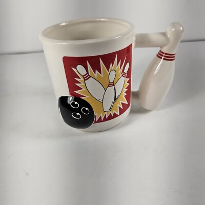 Vintage Let's Go Bowling 3D Bowling Ball and Pins Strike Mug Cup