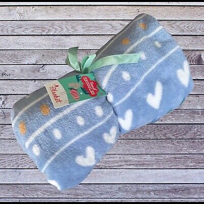 Sweet Snuggles Blue Blanket with White Hearts 40'' x 50'' approx 100cm x 130 cm