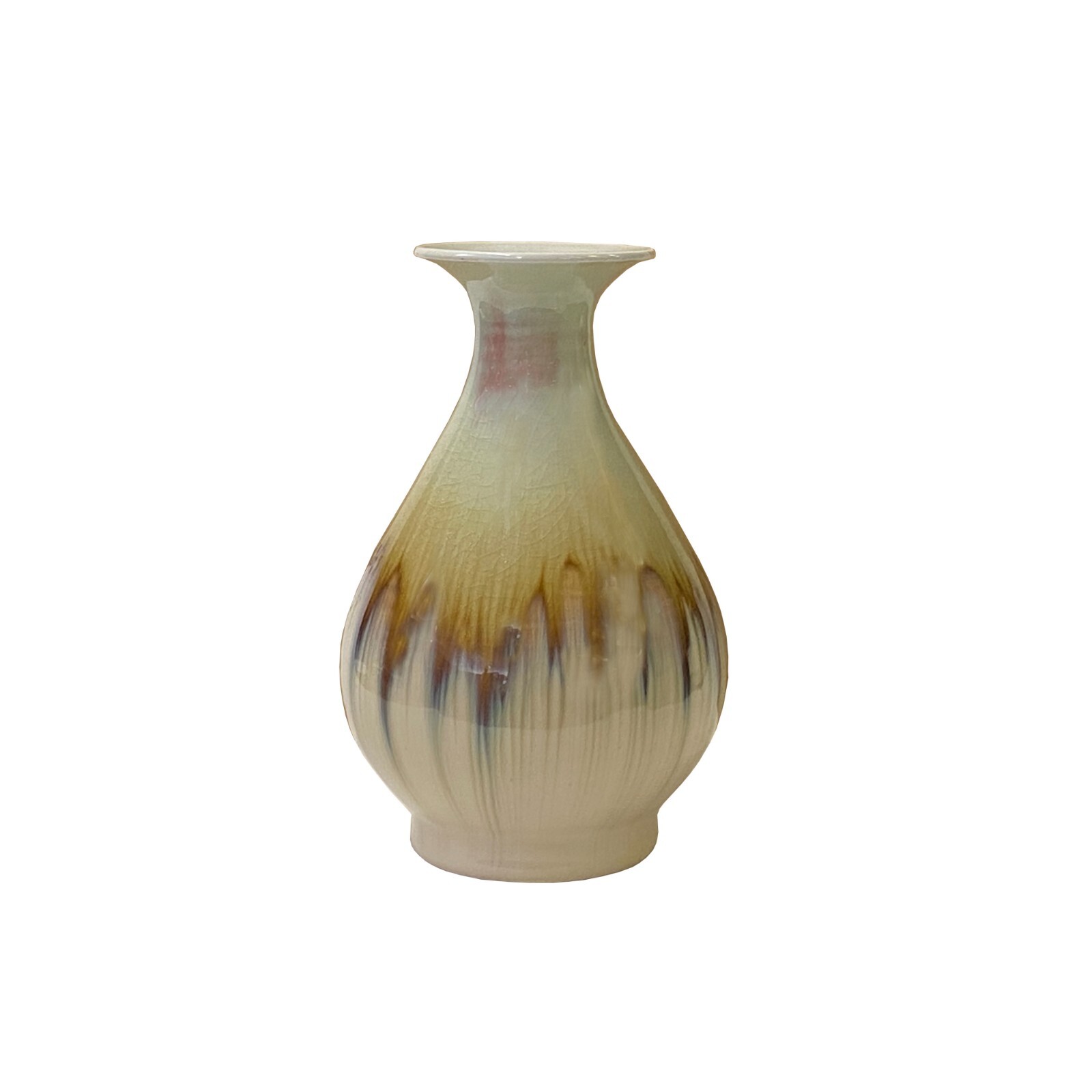 Light Brown Tan White Strips Ceramic Round Small Vase Jar ws3282S Light Brown Tan White Strips Ceramic Round Small Vase Jar ws3282S
