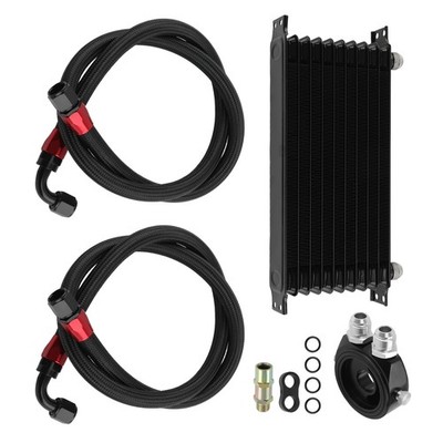 10 ROW AN10 Engine Oil Cooler Relocation Kit Filter Adapter & Line Hose Black
