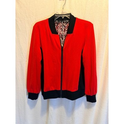 Reversible Bomber Jacket Red Black Abstract Mesh Print Full Zip Lightweight