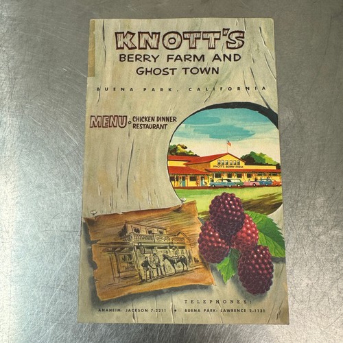 vtg KNOTT'S BERRY FARM AND GHOST TOWN Amusement Park Souvenir Menu c.1950s