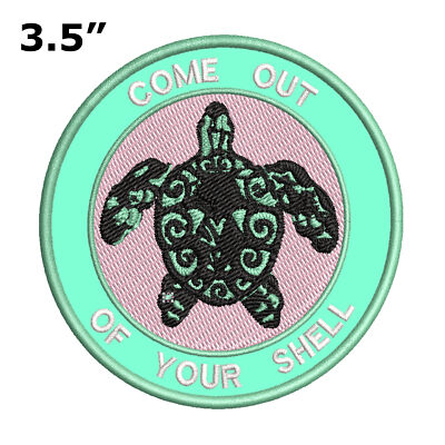 Pink Turtle Come Out of Your Shell 3.5" Embroidered Iron-on Patch