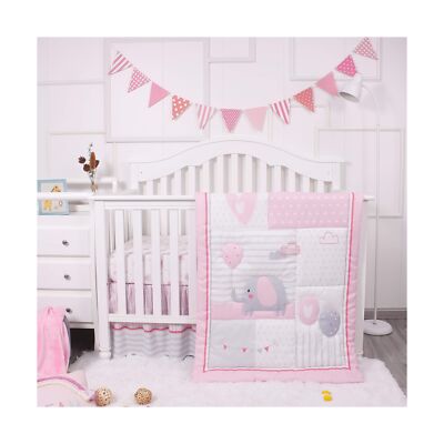 La Premura Baby Elephant Nursery Crib Bedding Set for Girls 