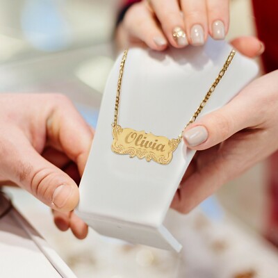 TINA&CO PERSONALIZED 14K GOLD PLATED NAME PLATE NECKLACE 14 STYLES NAME NECKLACE