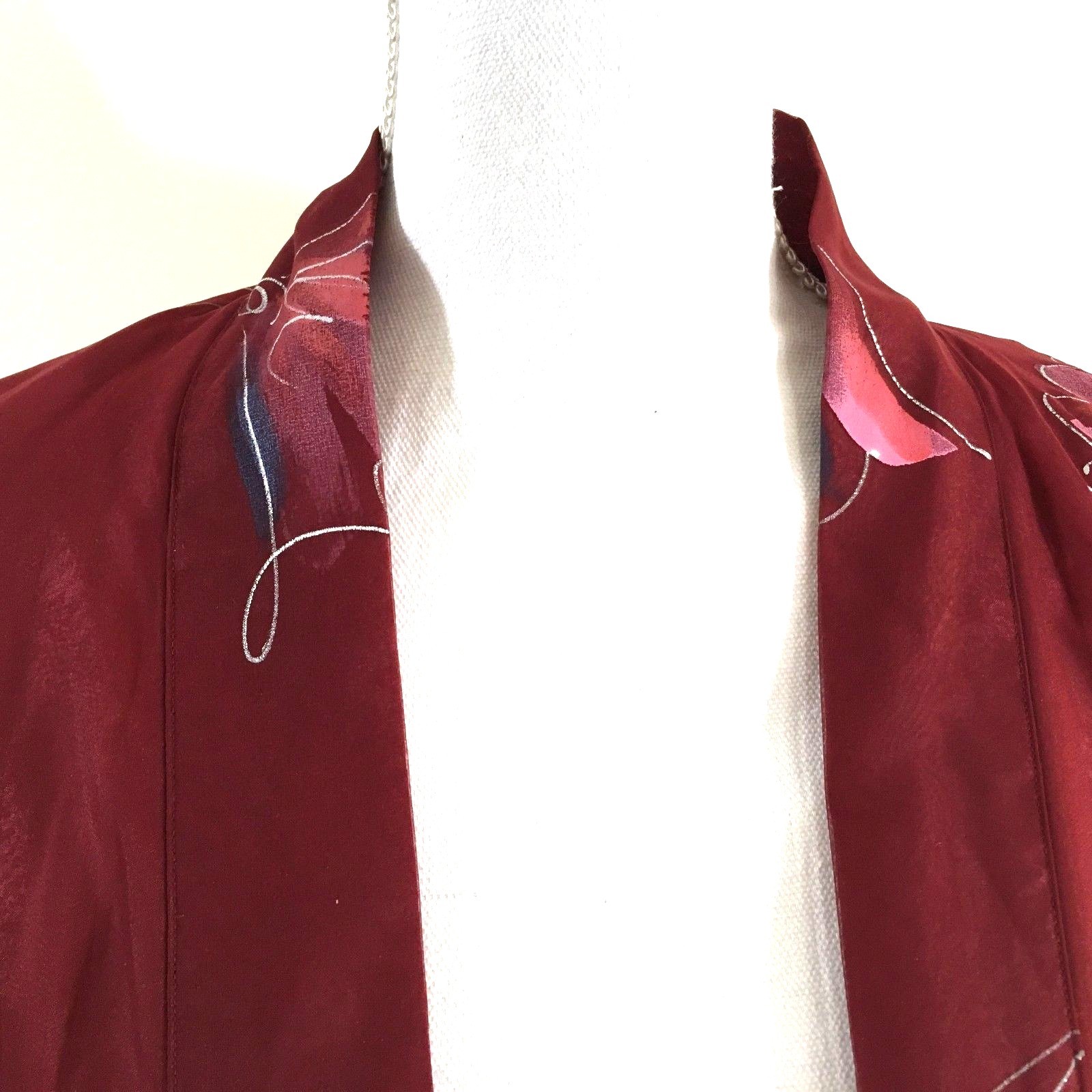 Authentic Japanese Kimono~Red~Floral Design~Traditional~Lined~Unbranded