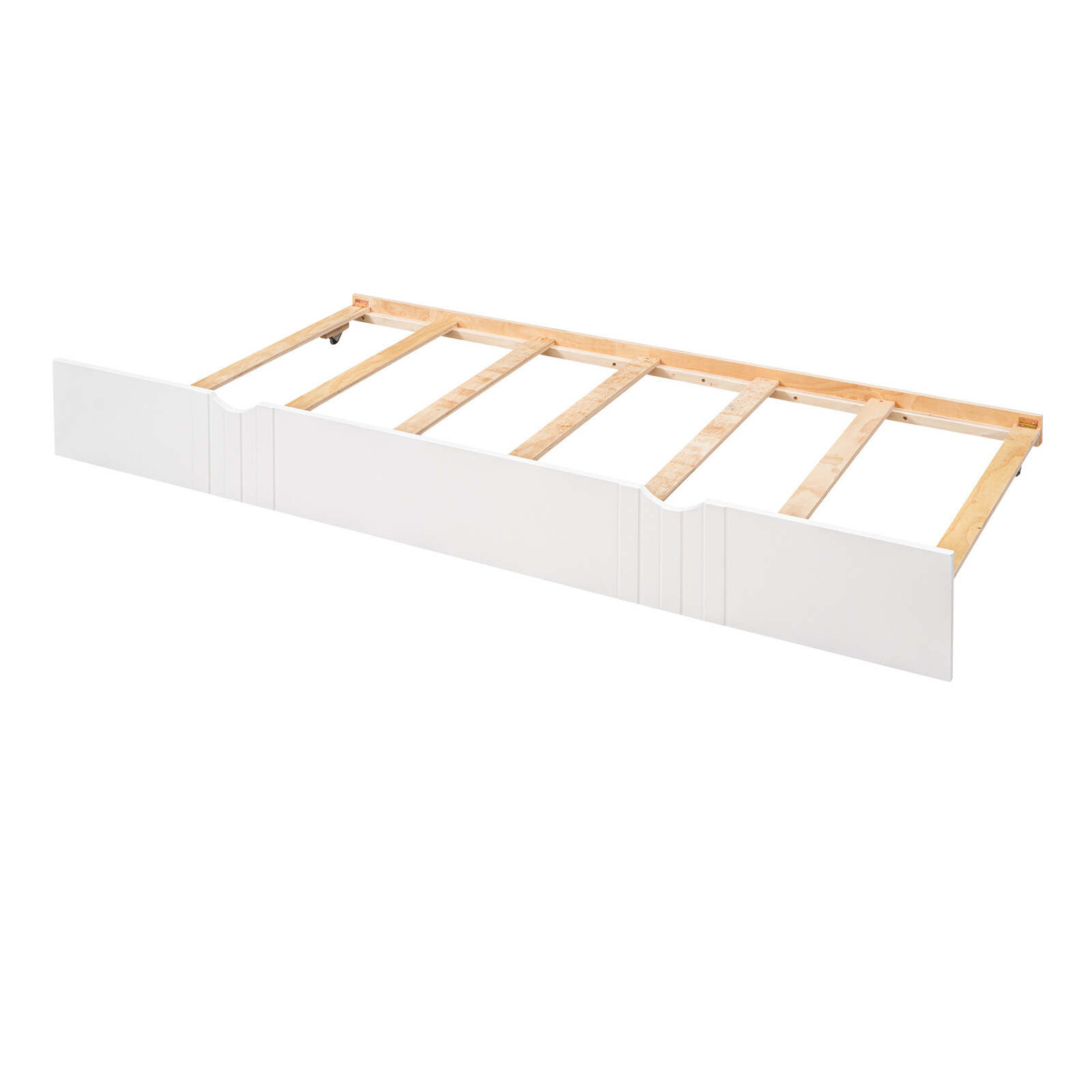 White Full Size Daybed Wooden Bed Frame with Twin Size Trundle Sofa Bed Bedroom