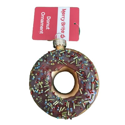 Brown Donut Christmas Tree Ornament, Beaded Candy Sprinkles