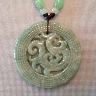 ~ Certified Carved Green Jade / Jadeite  Pendant - Phoenix Design