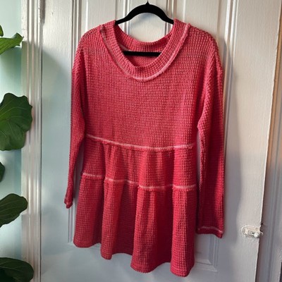 NWOT Womens Pinky Red Size Small Oversized Waffle Knit Tunic Top