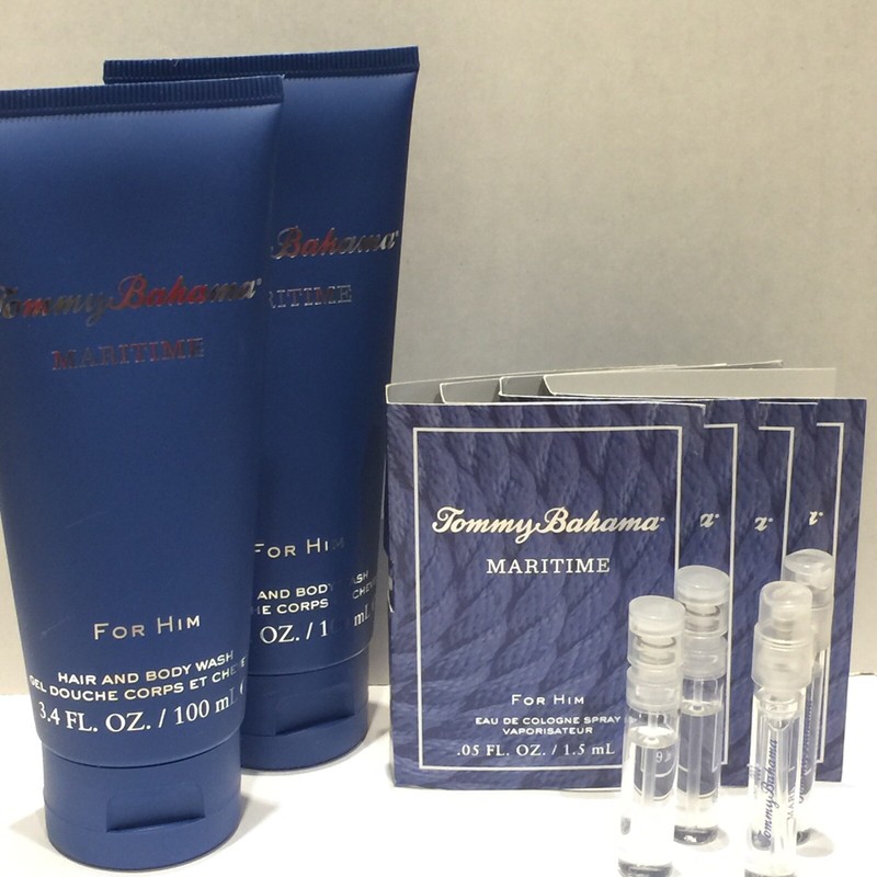 8 pac - 2 Tommy Bahama Body Wash  + 5 Maritime Journey Spray,  1 Travel Dopp Bag