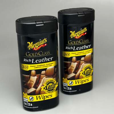 MEGUIAR S (2 PACK) GOLD CLASS Rich Leather Wipes 3 in 1 Complete Care 30 Wipes